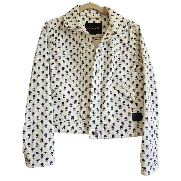Coach Badlands Floral Jean Jacket White Denim Blue Floral Womens Medium Coquette - Picture 15 of 16